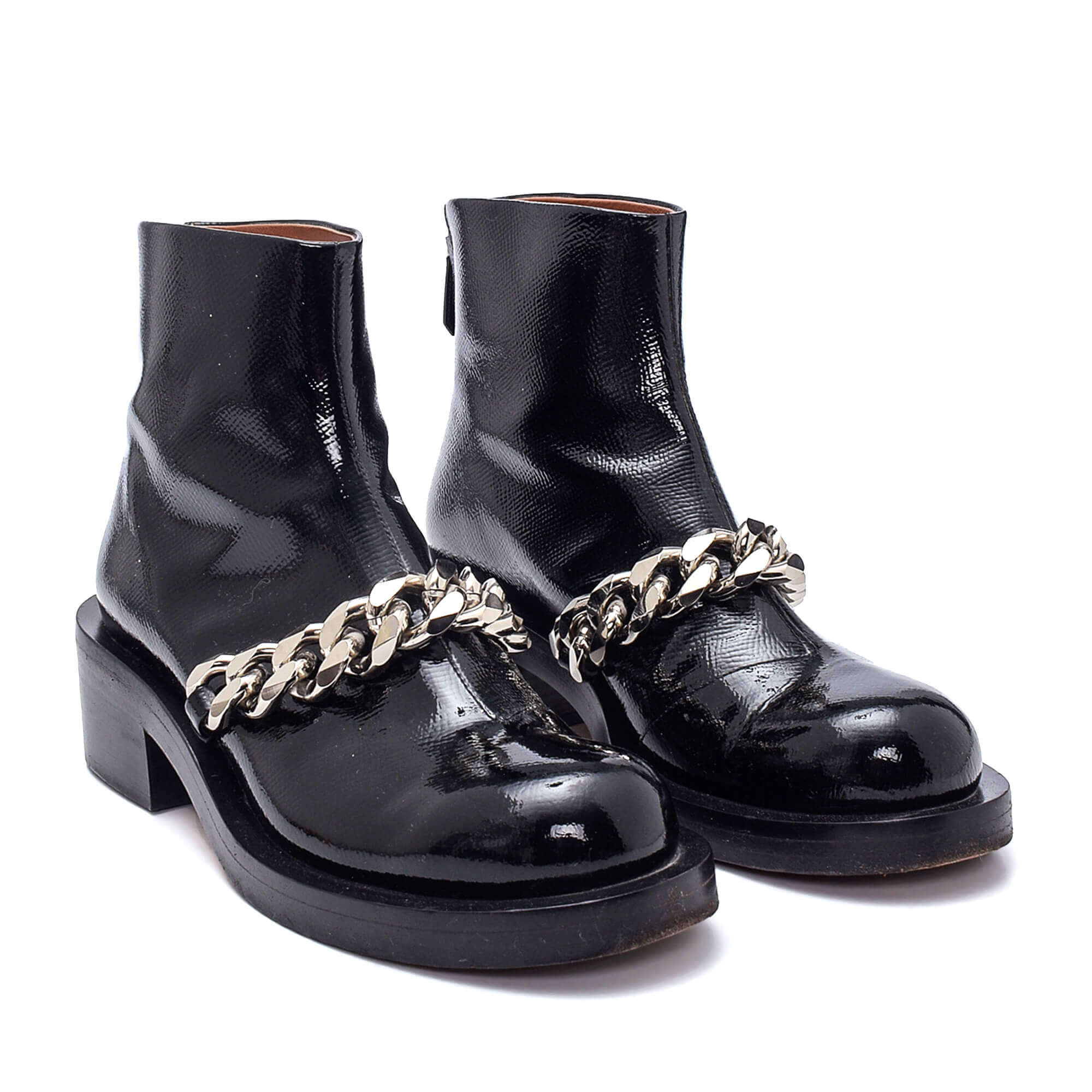 Givenchy - Black Patent Leather Chain Link Laura Ankle Boots